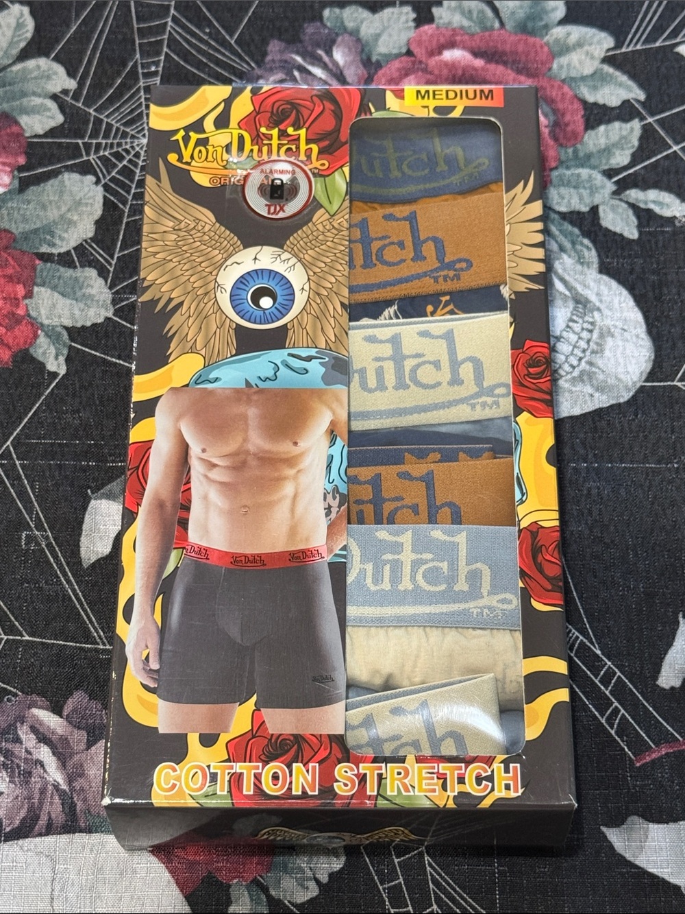 NWT VON DUTCH MENS COTTON STRETCH BOXER BRIEFS 6 PACK SZ MEDIUM 32-34 $72.00